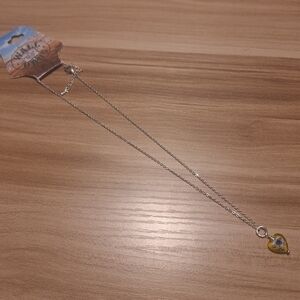 Wall Drug Silvertone Necklace with Yellow Heart Pendant